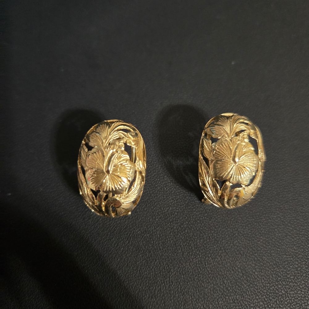 Gold Floral Clip-On Earrings